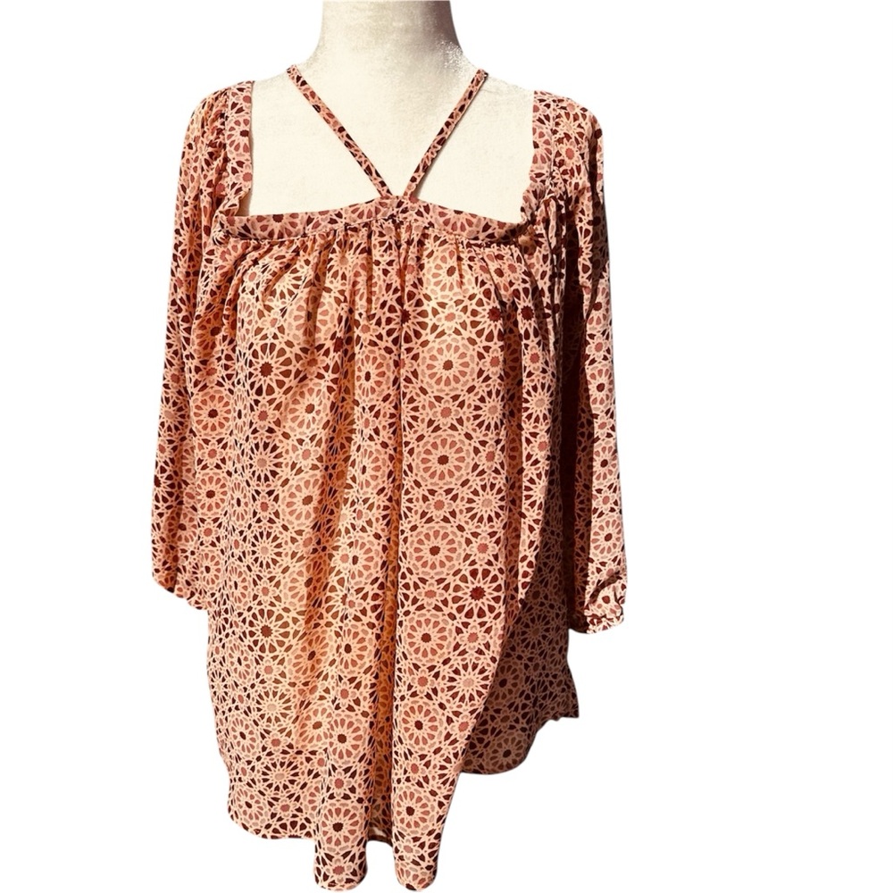 Say What? Peach Ruffled off the shoulder boho 3/4‎ Sleeve Blouse